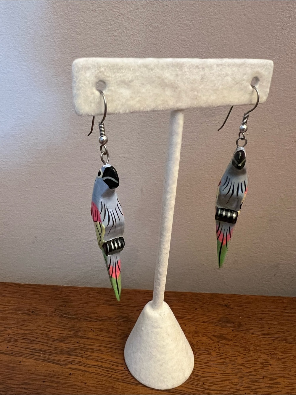 Hand painted Wooden Parrot Earrings - Picture 5 of 5